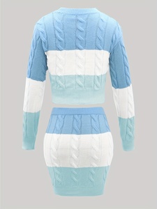 Hauts à manches longues rayés en tricot doux à col rond, ensemble deux pièces slim pour <span class=keywords><strong>femme</strong></span> - Product Image 6