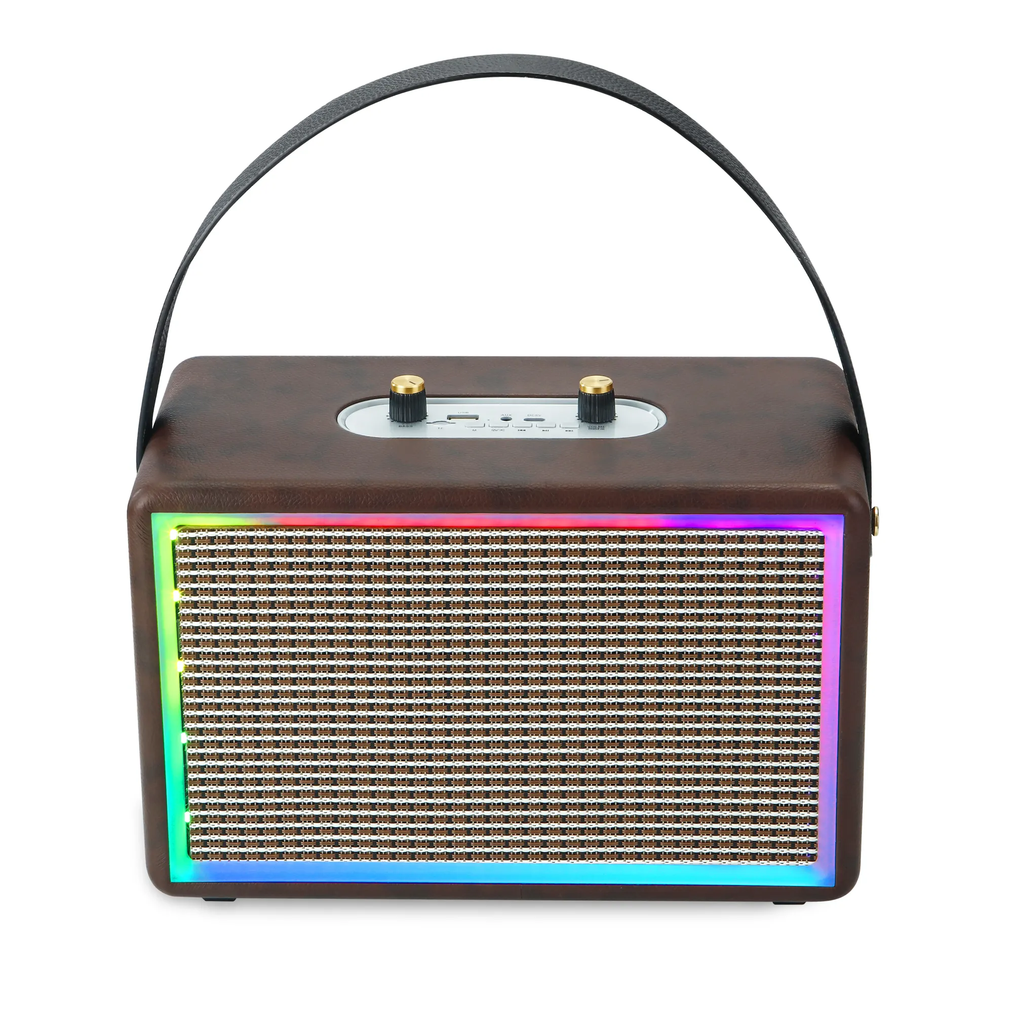 Hoge Kwaliteit Ip67 Waterdichte Subwoofer Bas Audio Lederen Rgb Lights Karaoke Versterker Draadloze Draagbare Speaker Met Micro