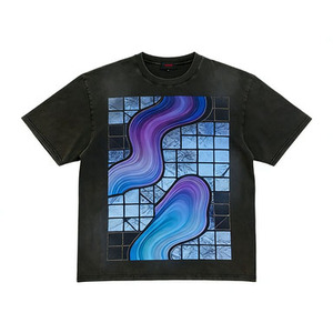 <span class=keywords><strong>T</strong></span>-shirt vintage noir délavé à manches courtes avec motif dégradé coloré et motif mosaïque, décontracté unisexe, col rond - Product Image 2