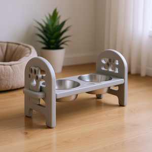 Bol pour animaux de compagnie en acier inoxydable, réglable, pour l'eau et la nourriture des chats, prêt pour les voyages, matériau HDPE durable, style simple, forme arrondie - Product Image 2