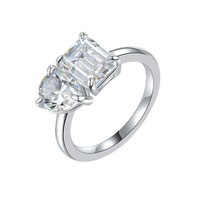 Bague de fiançailles intemporelle 3CT Toi et Moi en argent fin 925 avec émeraude double pierre et moissanite taille ronde pour femme