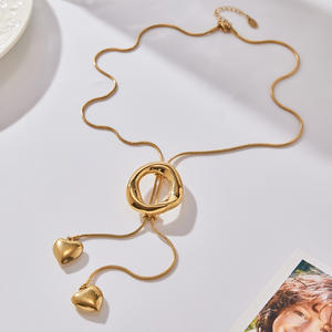 Uzun düzensiz şekilli dairesel çekme kalp şeklinde püskül kazak zinciri tasarımı çok yönlü paslanmaz çelik kolye - Product Image 4