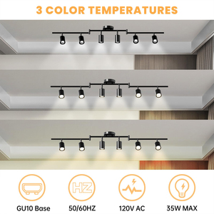 Spot LED de plafond à 6 voies avec 6 ampoules GU10, têtes rotatives, luminaire de plafond moderne pour cuisine, salon, couloir - Product Image 2