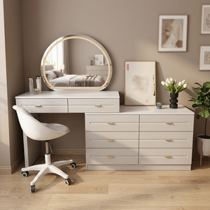 Modern Makeup Vanity <b>Table</b> With Lighted <b>Mirror</b> Storage Desk For Bedroom Furniture - Product Image 2