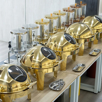 Luxus Edelstahl Food Warmer Buffet Servier ausrüstung Catering 6l Gold Runde Alkohol Herd Chafing Dish Heater für Hochzeits feier