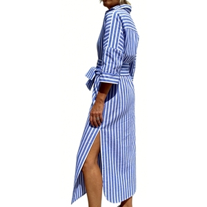 เดรสเชิ้ตผู้หญิงลายทางติดกระดุม ความยาวปานกลาง สไตล์ลำลอง ทรงหลวม ผ่าข้าง เหมาะสำหรับวันพักผ่อน แฟชั่น Sehe - Product Image 3