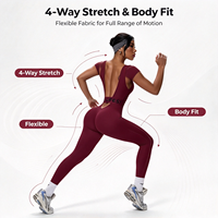 Combinaison de yoga et fitness pour femme, sans coutures, dos découpé, effet froncé, col carré, bretelle asymétrique, anti-transpiration, longueur intégrale, effet fessier galbé