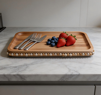 Plateau de service rectangulaire moderne en bois massif, long et étroit, 45 cm x 28 cm x 4,5 cm, naturel, artisanal, décoratif, pour entrée ou table basse