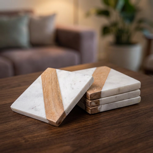Superior Wooden Marble Square <b>Coaster</b> Set Handcrafted Heat Resistant <b>Drink</b> <b>Coasters</b> for Coffee Tea Home Table Decor - Product Image 1
