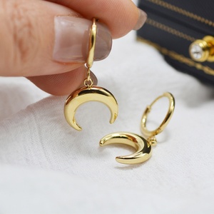 Dainty Half Moon Drop <b>Earrings</b> Jewelry Custom Design Moon <b>Dangle</b> Huggie Hoop <b>Earrings</b> - Product Image 4