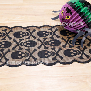 Halloween Skull Pattern Black Lace <b>Table</b> Runner Polyester Rectangle <b>Party</b> <b>Decor</b> - Product Image 3