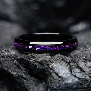 POYA <span class=keywords><strong>Anello</strong></span> Nuziale in Tungsteno Blu <span class=keywords><strong>Viola</strong></span> Galassia 4mm 8mm Comfort Fit, <span class=keywords><strong>Anello</strong></span> per Coppia in Acciaio Inossidabile Nero per Uomo e Donna - Product Image 3