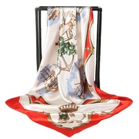 Bufanda cuadrada de seda de marca de lujo para mujer, Hijab con estampado satinado, pañuelo de Pareo musulmán, chal, diadema, 90x90cm
