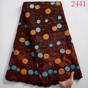 Tissu en Dentelle Sèche Africaine en Coton de Haute Qualité, Voile <span class=keywords><strong>Suisse</strong></span> Africain 100% Coton, Dentelle Nigériane pour Robe de Soirée Quotidienne 2441 - Product Image 5