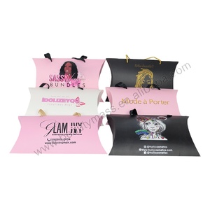 Elegant Custom Pillow Boxes Bundle Wig Packaging Box With Ribbon Handle For Hair Extension