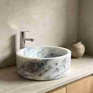 Lavabo Ovalado de Mármol Viola de Lujo con Vetas Únicas para Mueble de Baño Moderno - Product Image 3