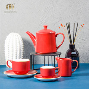 ชุดแก้วเซรามิกเคลือบสีแดงแนววินเทจชุดถ้วยชาพอร์ซเลนคริสต์มาสชุดน้ำชากาแฟสำหรับร้านอาหารชากาแฟคาปูชิโน่และชานม - Product Image 1
