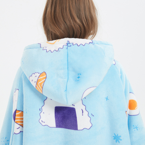 Bán buôn cổ điển màu xanh suhsi thiết kế mềm Fluffy Sherpa quá khổ mặc áo trùm đầu chăn cho trẻ em người lớn - Product Image 6