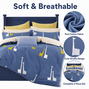 ชุดเครื่องนอนเด็กผ้าฝ้ายลายยีราฟน่ารักสีฟ้าเหลืองจากโปแลนด์ สำหรับ EU Dropshipping Nursery 3 ชิ้น - Product Image 2