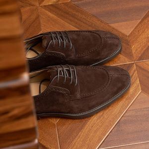 Zapatos Formales de Negocios Italianos, Estilo Derby con Cordones Cuadrados, de Gamuza, Hechos a Mano, Pulidos, Transpirables, Antideslizantes y Ligeros - Product Image 3