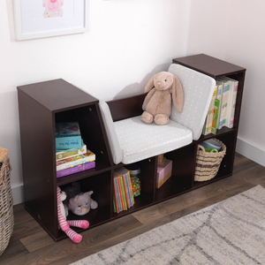 Banc de lecture en bois pour enfants Espresso avec rangement ouvert, coin lecture Montessori pour enfants, banc de rangement en bois avec compartiments - Product Image 6