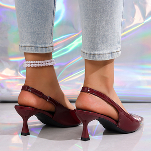 Chaussures à talons hauts pointus pour <span class=keywords><strong>femme</strong></span>, design personnalisé, luxe, sexy, en cuir verni PU brillant, avec sangle élastique, 9605 - Product Image 2
