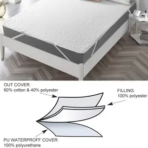 Noiseless Spring Pad Waterproof Mattress Protector Topper With Elastic Straps