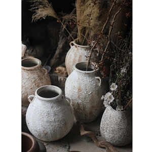 중국어 이중 손잡이 골동품 세라믹 꽃 꽃병 가정 장식 수경 도자기 손으로 만든 테라코타 테이블 상단 꽃병 - Product Image 3