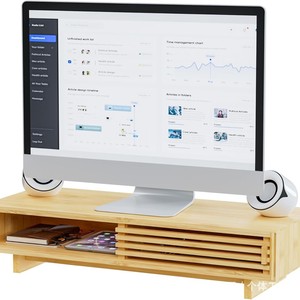 Wooden Computer Riser <b>Stand</b> With Storage Organizer For Laptops <b>Desktop</b> Use Natural Wood Color 2 Tier Design - Product Image 1