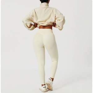 Custom High Quality Women Streetwear Manufacturer Distressed Puff Print Fleece String Pullover Loose Crop Top <b>White</b> <b>Hoodie</b> - Product Image 2