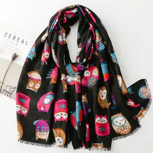 Women's Animal Pattern Scarf For Girls Owls Printed Spring Summer Polyester Viscose Lady Scarves