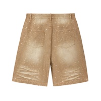 Personnalisé 2025 Vente Chaude Vintage Lavage Perle Jorts Hommes Jeans Shorts Strass Denim Shorts Streetwear