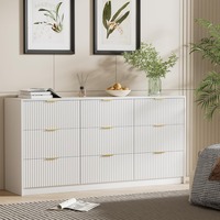 Commode moderne en bois à 9 tiroirs avec glissières fluides et poignées dorées, large commode pour salon et chambre