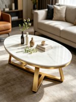 Mesa de Centro de Cuarzo Estilo Italiano, Moderna y Minimalista, de Alta Gama, Recién Llegada, Forma Ovalada, Mueble para Sala de Estar