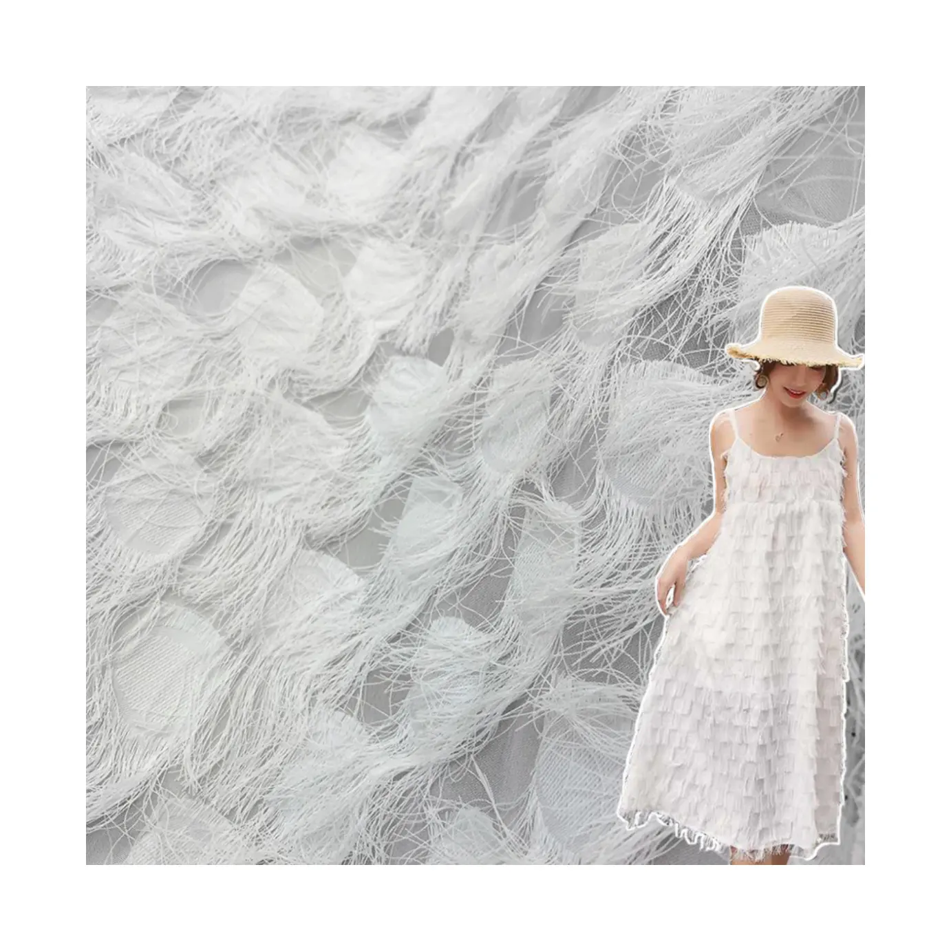 Textil 100% Polyester gewebt 3D lange Feder Regentropfen Muster Kleider Garne schneiden Blume Chiffon Stoff für Kleid