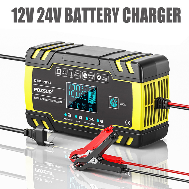 12V/24V 8A Smart Battery Charger Automatic Start Fast Charger Use for Car Motorcycle Truck Deepcycle Wet Dry Lead Acid
