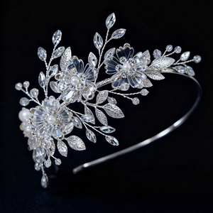 विंटेज राल फूलों की शादी हेडबैंड मुकुट मिश्र धातु पत्ती दुल्हन बालों के सामान प्रोम पार्टी शादी के हेयरबैंड - Product Image 2