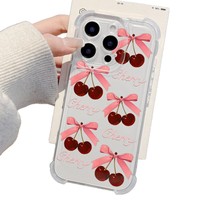 Coque de téléphone portable en silicone transparente antichoc et résistante aux chutes, avec nœud papillon cerise peint, pour 11 Pro