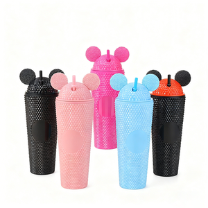 Tazza da viaggio da stadio in plastica a doppia parete con coperchio in paglia per bambini e ritorno a scuola - Product Image 1
