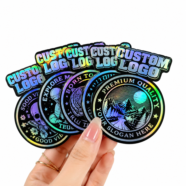 Waterproof Vinyl Holographic Sticker Printing Custom Logo Adhesive Laser Rainbow Decoration Label Hologram Die Cut Sticker Pack