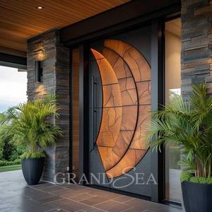 Puerta Pivotante de Lujo Marrón de Gama Alta para Entrada, Puerta de Acero Inoxidable para Exterior, Puerta Pivotante Frontal de Seguridad en Madera Sólida - Product Image 3