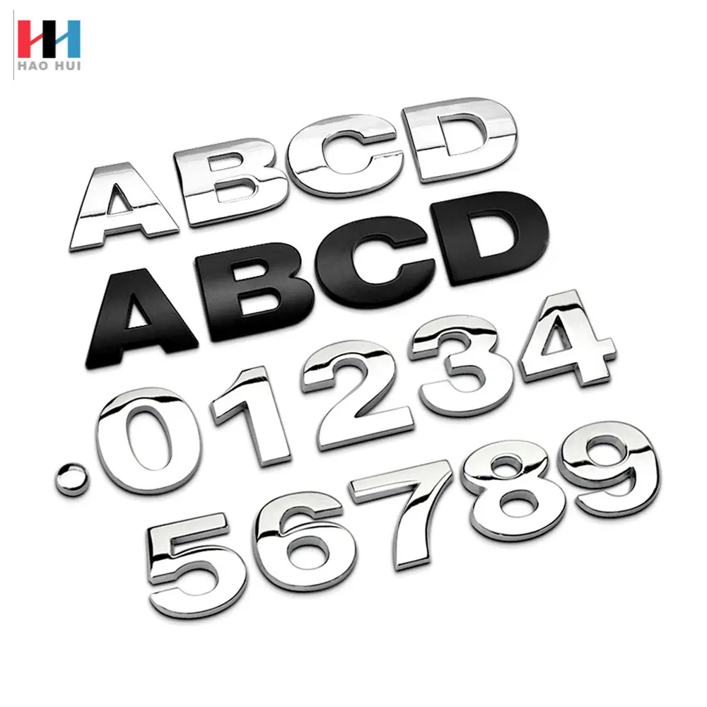 C0063 3D Badge Alphabet en métal chromé lettres chiffres Logo autocollants accessoires de voiture autocollants chromé voiture emblème 3D lettre