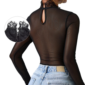 Tuta da donna Sexy con capestro sottile in <span class=keywords><strong>pizzo</strong></span> <span class=keywords><strong>bianco</strong></span> sottile aderente all'ingrosso in <span class=keywords><strong>pizzo</strong></span> di un pezzo a maniche lunghe - Product Image 6