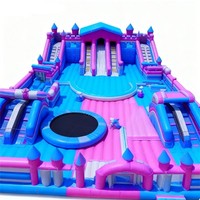 Parc d'obstacles gonflable commercial avec toboggan, grande ville de loisirs gonflable en PVC pour enfants, location pour fêtes en plein air