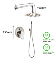 Set Shower Modern SOLVEX Laris Manis, Bahan Kuningan, Cartridge Keramik, Finishing Krom, Kepala Bulat 8 inci dengan Panel Shower Tangan dan Batang Geser
