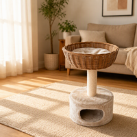 Arbre à chat en bois avec poteau à gratter en sisal, tour d'escalade pour chat d'intérieur à plusieurs niveaux avec niche profonde pour chats