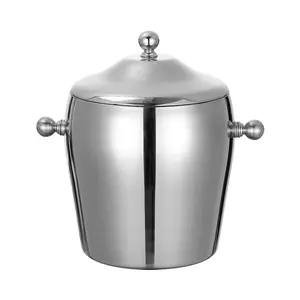 1.2L Shiny Silver 304 Stainless Steel Ice Bucket With Double Layer Handheld Cover And Insulated Cold Ice Bucket Bar