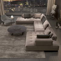 Ensemble de canapés de bureau en cuir courbé de style nordique, en cuir de vachette première couche, style italien, luxe léger, moderne, modulaire, haut de gamme, élégant