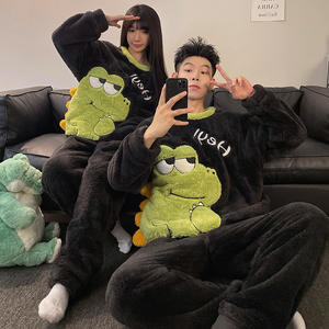 Otoño Invierno ropa <span class=keywords><strong>de</strong></span> casa traje <span class=keywords><strong>de</strong></span> <span class=keywords><strong>hombre</strong></span> <span class=keywords><strong>de</strong></span> talla grande Coral polar pijamas lindo <span class=keywords><strong>dinosaurio</strong></span> dibujos animados transpirable Casual frente Casual - Product Image 1