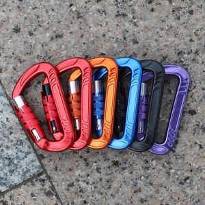 High Strength 12KN D-Shape Auto <b>Lock</b> Aluminum <b>Portable</b> Carabiner for Rock Climbing Hiking Custom Logo Option Black Red Blue - Product Image 3
